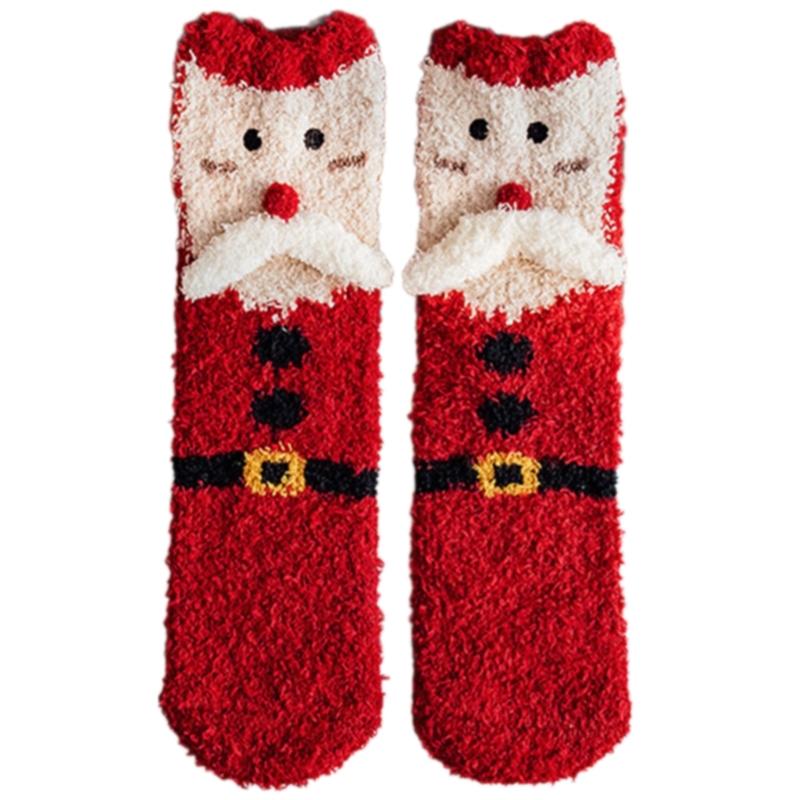 Festival Thickened Coral Velvets Floor Socks for Home Comfort Indoor Fuzzy Slipper Socks with Cartoon Christmas Pattern