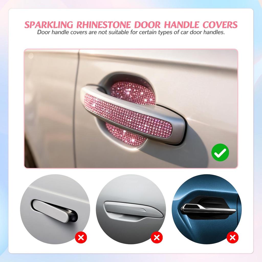 10PCS Bling Car Door Handle Protectors, 4 Door Bowl Stickers + 6 Handle Strips, Crystal Rhinestone Anti-Scratch Car Accessories, Sparkling Auto Decor