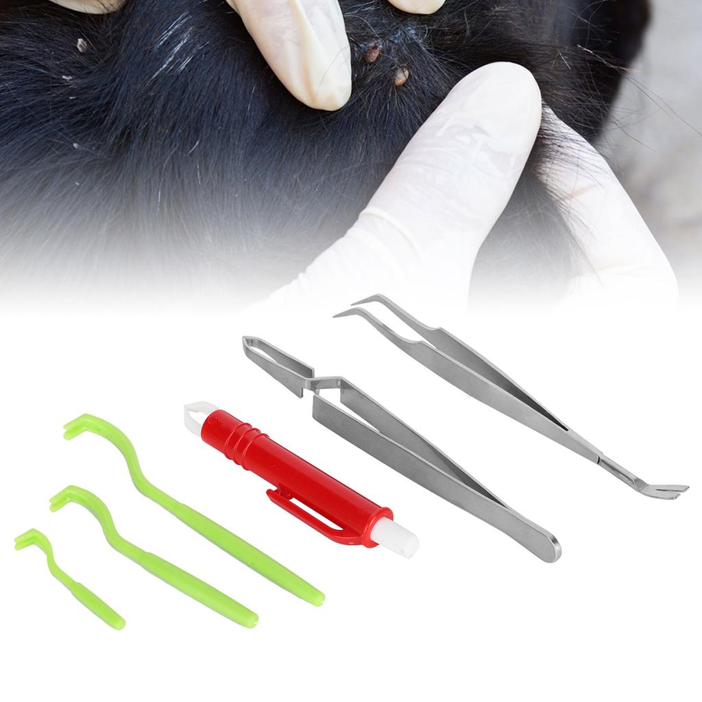 Tick Removal Tool Kit for Dog Cat Ticks RemoversRemover Pen Stainless Steel Tweezers(Green Ticks