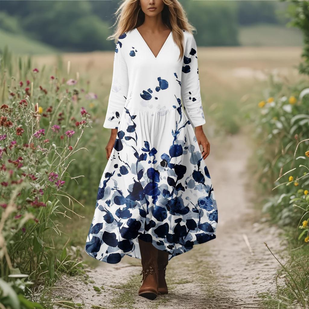 Women's Casual And Fashionable Round-neck Long Sleeve Mid Length Dress