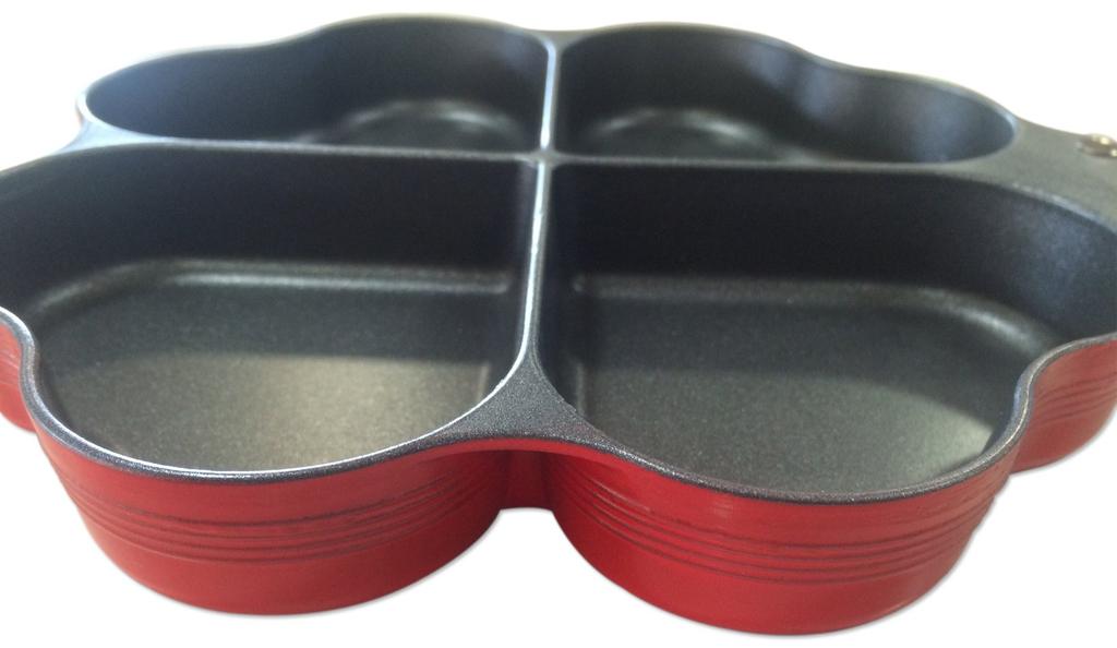 Sugiyama Metal IH-Compatible "Shiawase Wo Brings Happiness" Four-Leaf Frying Pan, Red, KS-2812