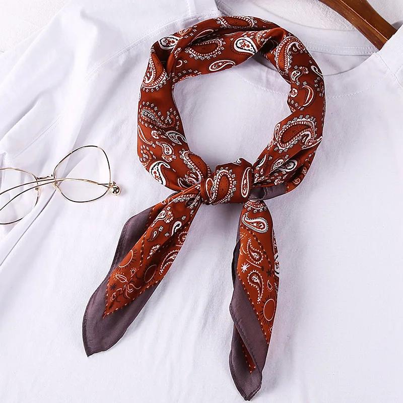 70cm Bandana Head Scarf For Women Fashion Paisley Print Handkerchief Silk Satin Hijab Scarfs Female Square Neck Scarves Dropship