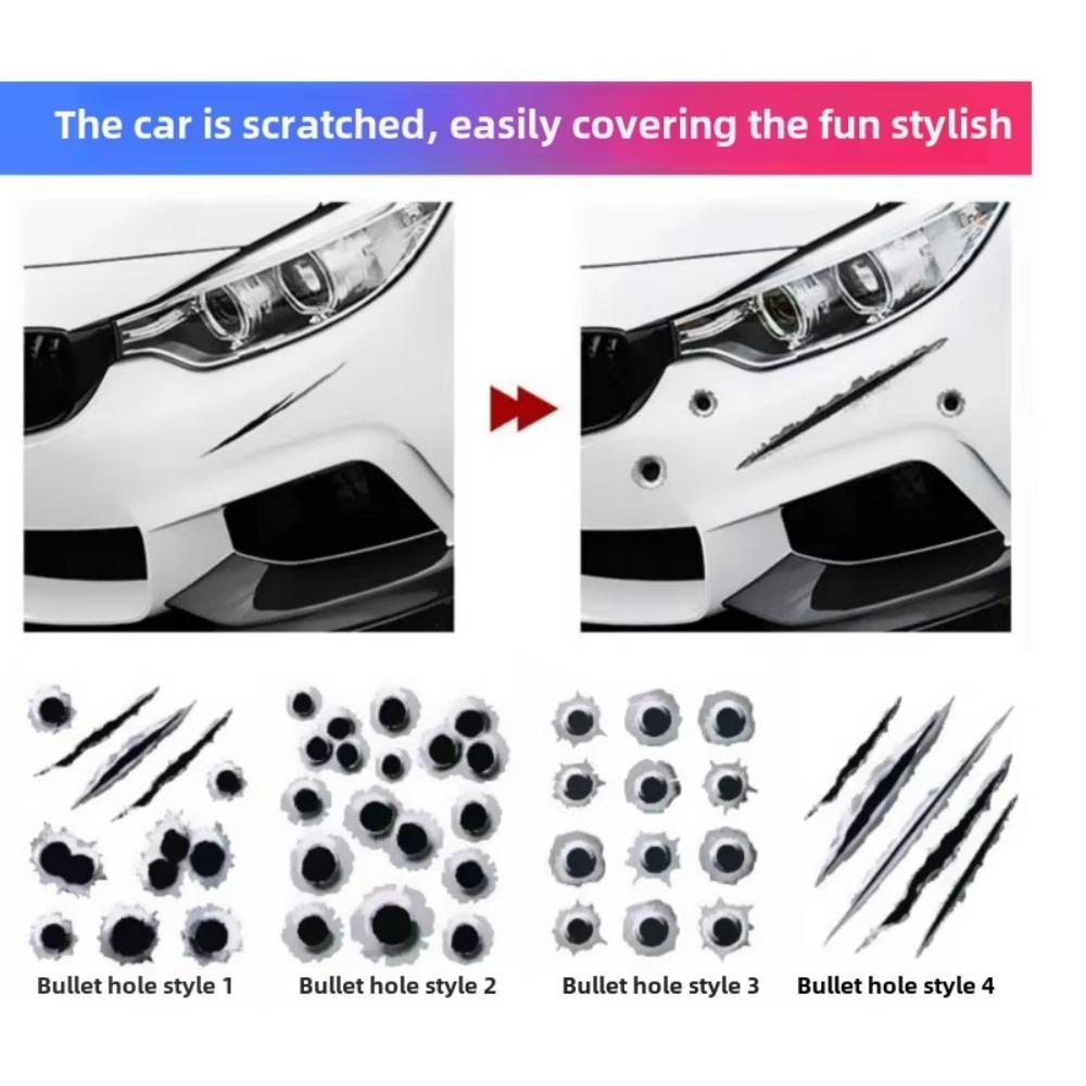 Creative 3D Bullet Hole Car Stickers Set Car Motorcycle Anti-Scratch Realistic Bullet Hole Side Stickers Waterproof Stickers