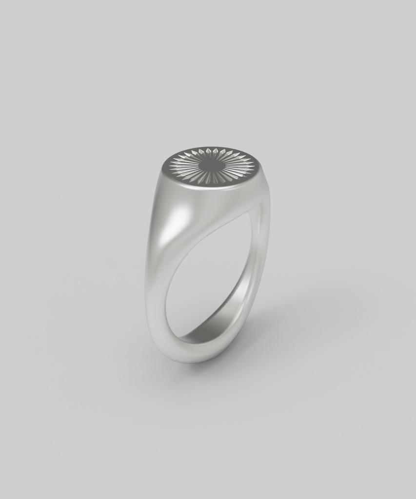 Reneobjet Sig Radial Engraved Ring [925 Sterling Silver] Signet Ring