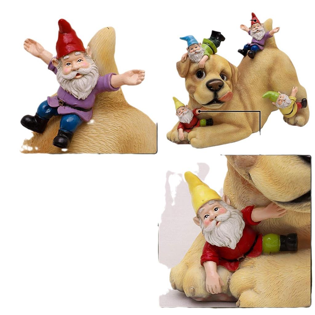 Dogs and Gnomes Outdoor Sculptures and Statues Garden Art Outdoor Decoration Lawn Yard Home Decoration