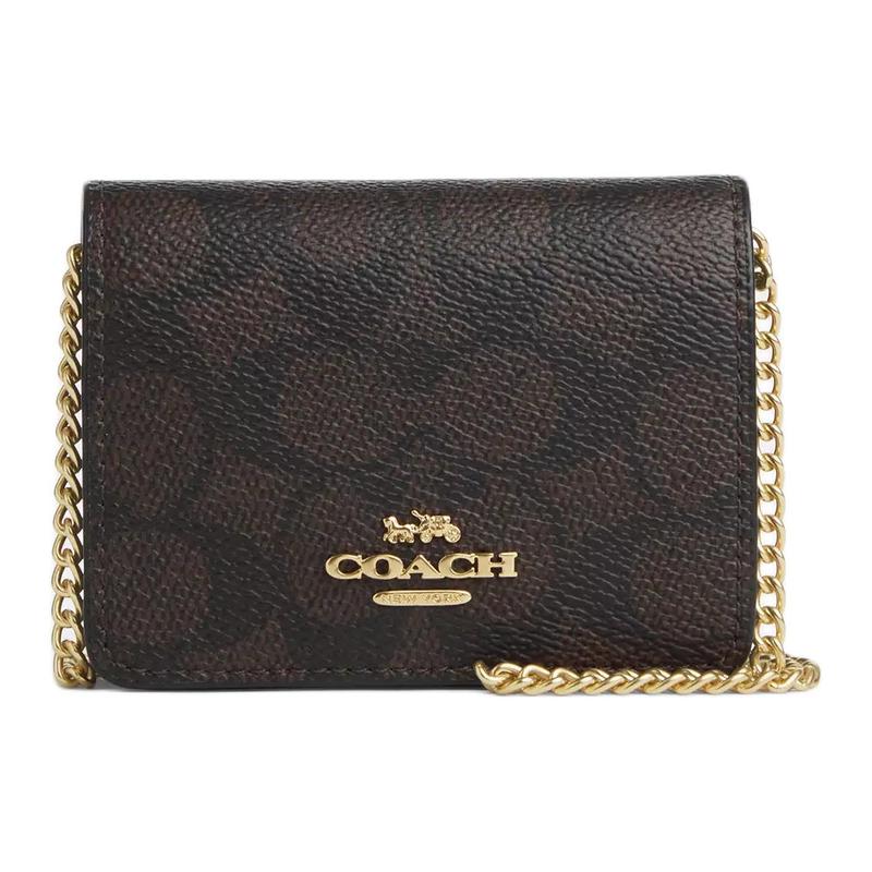 Coach 10 Klassiek Logo Print Gouden Hardware Portemonnee Crossbody Tas Gecoat Canvas Schoudertas Mini Dames Donkerbruin goud