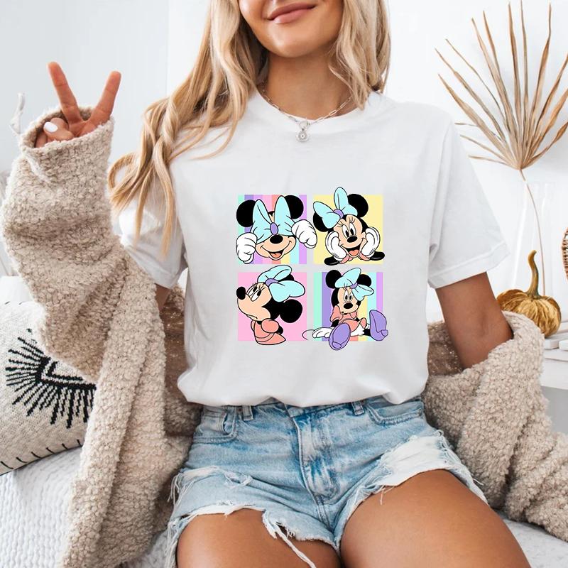 New Cute Minnie Mouse Avatar Printed T-shirt Outdoor Casual Fashion Women's Anime Minnie Mouse Shirt