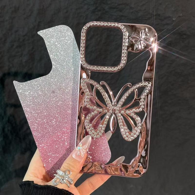 Soft Butterfly Diamond Phone Case For iPhone 11 12 13 14 15 16 17 Pro Max Plus Air Glitter Bumper Back Cases Cover