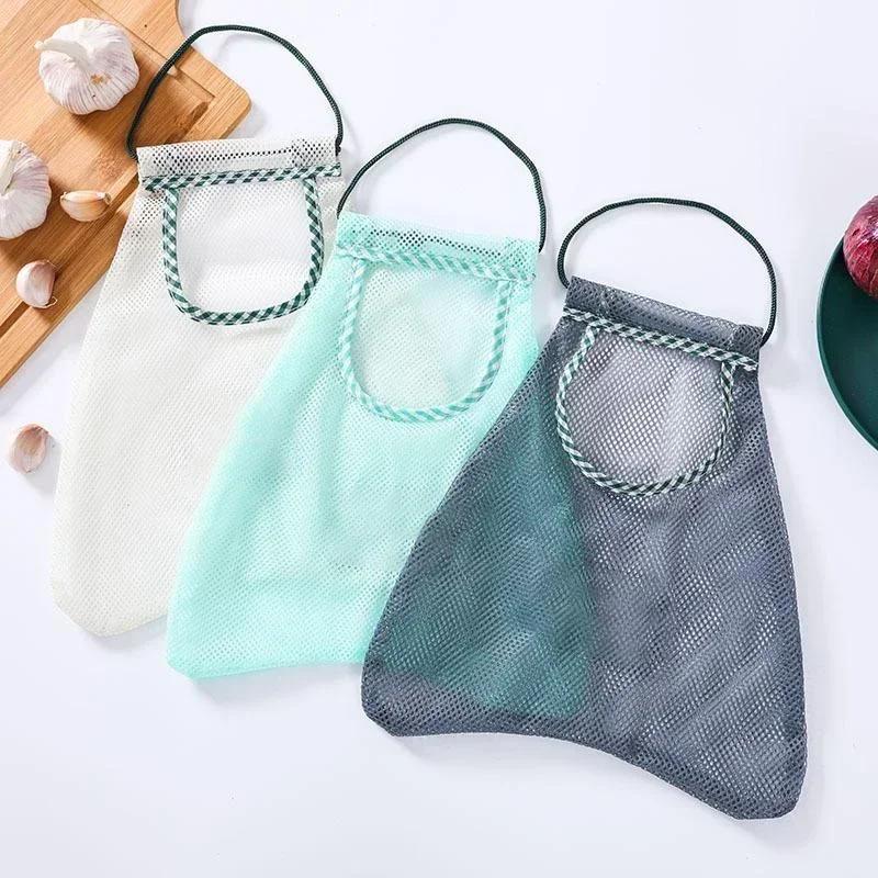 Kitchen Supplies Reusable Mesh Storage Tote Bag Portable Grocery Fruit Vegetable Washable Cotton Mesh Rope Storage Bag Tools