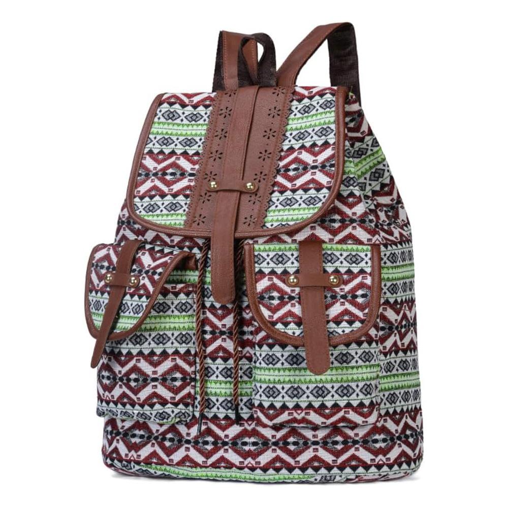 

Рюкзак-кошелек для женщин в стиле хиппи из холста - стиль бохо, этнический, на шнурке, повседневный, на два плеча, винтажный, для путешествий (Пейзаж), большой