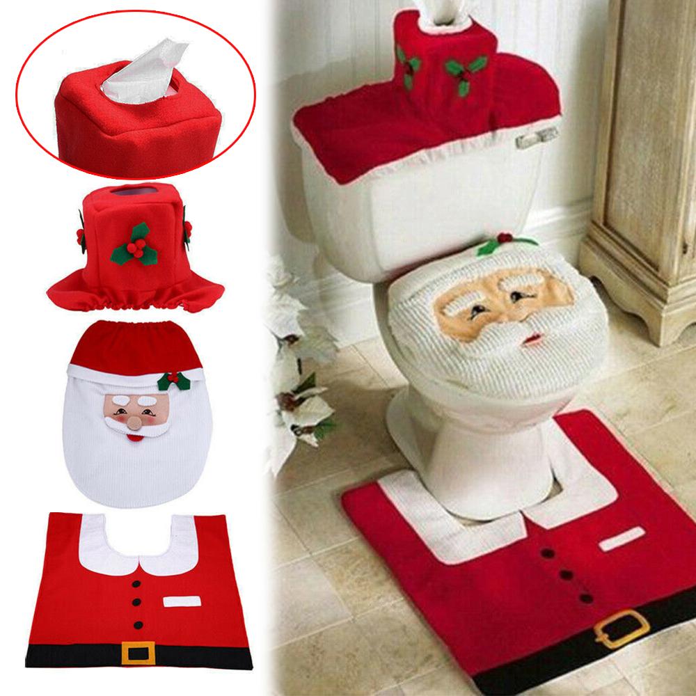 Christmas Toilet Seat Cover Set Santa Claus Bathroom Decoration Three Piece Toilet Kit