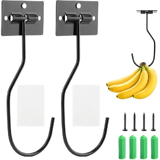 Kakalote 2pcs Banana Holder Under Cabinet,Folding Banana Hanger Hook,Self Adhesive Bananas Hook Under Counter,Foldable BananaHooks for Kitchen RV чёрный