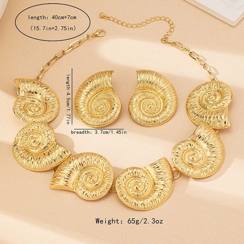 Retro Conch Clavicle Chain Set Metal Trendy Necklace Earring Set Conch Collar Pendant Beach