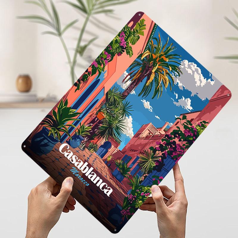 

Casablanca Morocco Travel Metal Poster Customized Wall Art Retro Vintage Tinplate Signs for Gamer Decoration Room Coffee Bar 7.9x11.8In(20x30cm)
