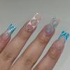 24Pcs Long Coffin Leopard Print Press On Nails With Glue Sweet Cool Diamond Floral French Fake Nail Tips Set