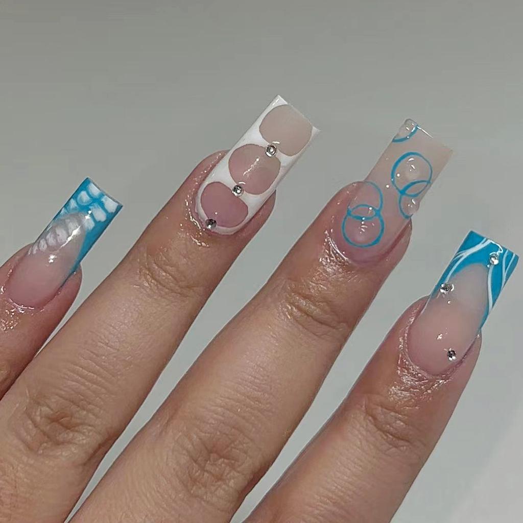 24Pcs Long Coffin Leopard Print Press On Nails With Glue Sweet Cool Diamond Floral French Fake Nail Tips Set