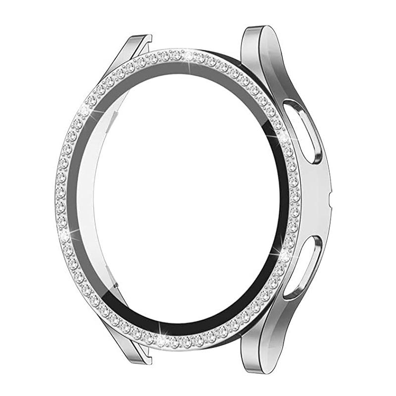 

Скло LUJING+чохол для Samsung Galaxy Watch 4 44mm 40mm Аксесуари Bling Diamond ПК бампер Shell +Захист екрану Galaxy watch4 кришка Galaxy watch 5 44mm срібний