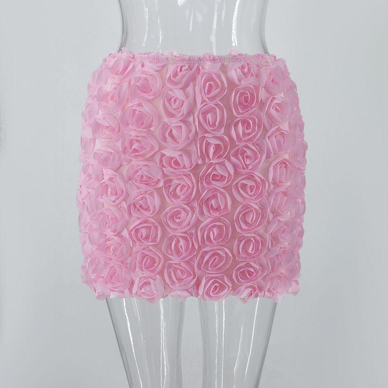 

Летняя Новая Тяжелая Трехмерная Юбка-роза Мини с Высокой Талией Темпераментная Юбка Стройнящая Сказочная Юбка M розовый