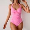 Sexy One Piece Swimsuit Women's Swimwear Lace Up V-Neck Monokini Bow Beachwear