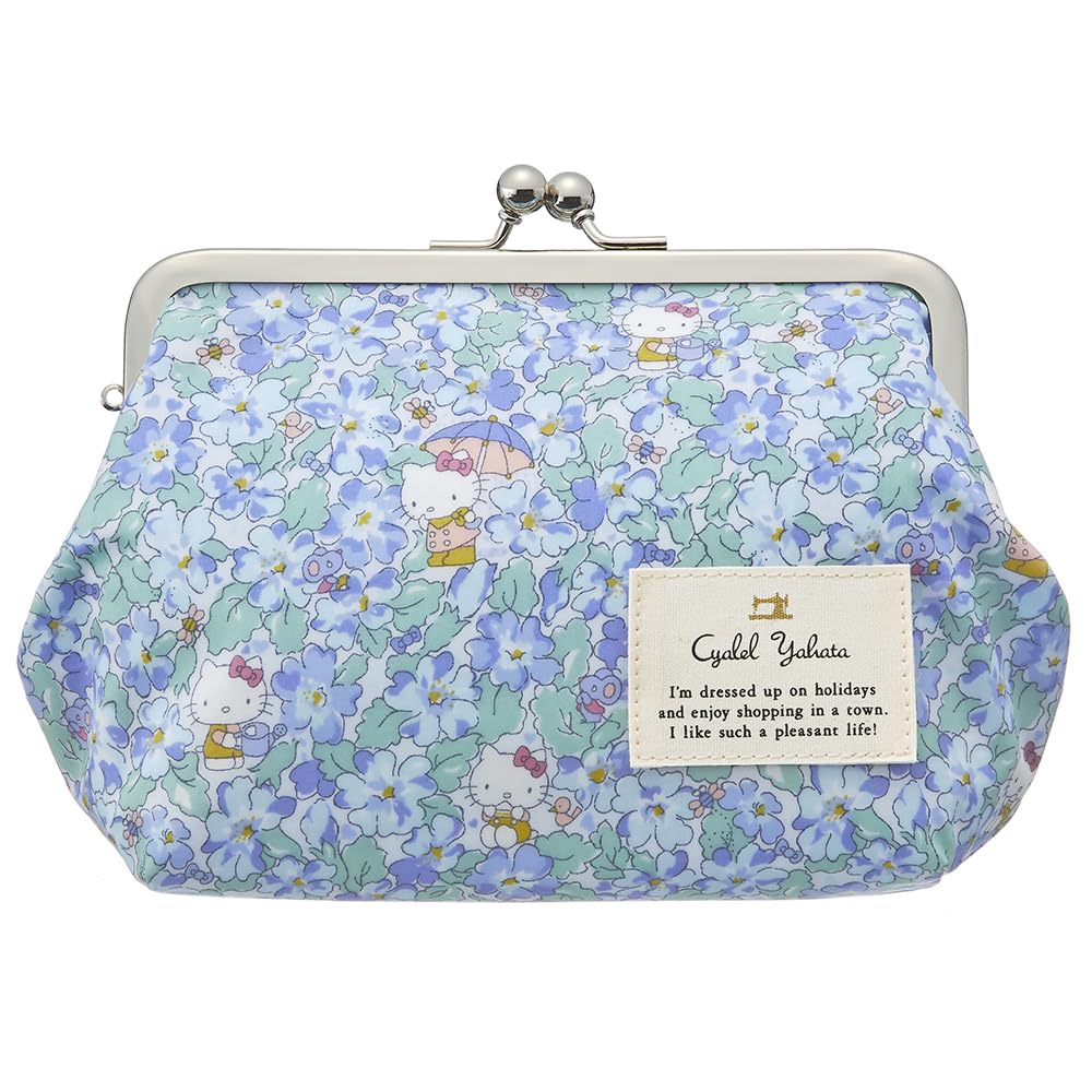Gamaguchi cosmetic pouch Hello Kitty adult cute Sanrio character Liberty floral makeup stylish made Japan Cyalel Yahata (Primrose Meadow (Blue))