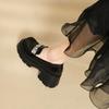 Thick-soled small leather shoes women's new retro versatile black leather square head thick heel single shoes