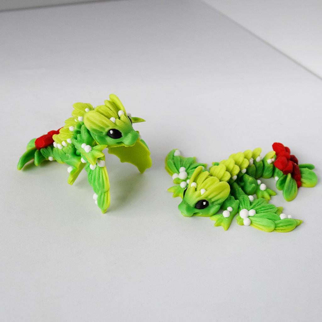 Cute Green Leaves Flying Dragon 3D Printed Toys Joints Free Movable Simulation Green Animal Dragon Model Home Decor Holiday Gift