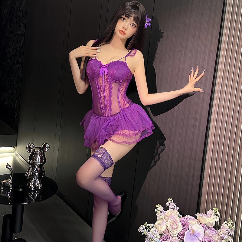 Shi Meisha: Sexy mesh perspective temptation chest pad steel ring gathering slim nightdress sexy underwear women's uniform