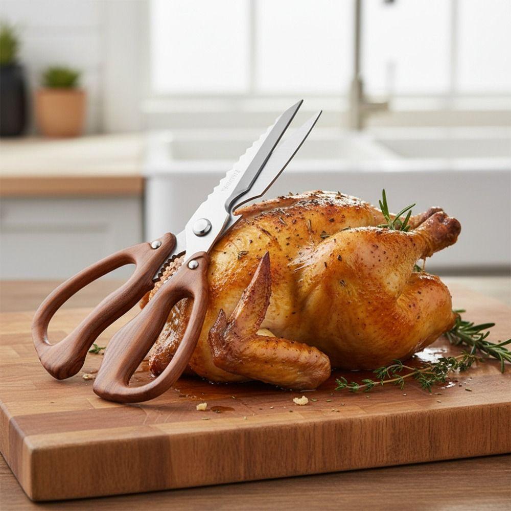 Heavy Duty Imitation Wood Handle Kitchen Shear Stainless Steel Barbecue Scissors  Noodle