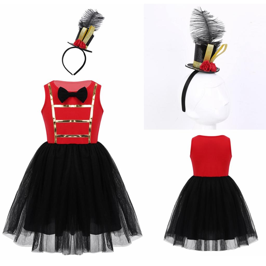 Kids Girls Sleeveless Bowtie Mesh Tutu Dress For Halloween Christmas Cosplay Birthday Party Fancy Dress Up