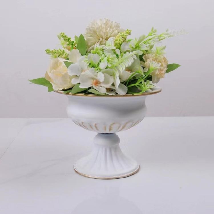 Spacious Wide Antique Metal Planter Small Urn Flower Pot Pedestal Vases For Florals Arrangements And Decors Gift