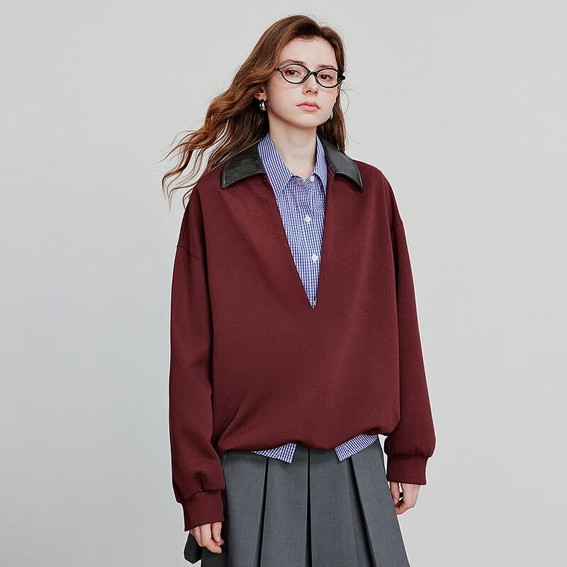 Chuyu Women's Spliced Lapel Deep V-Neck Sweatshirt