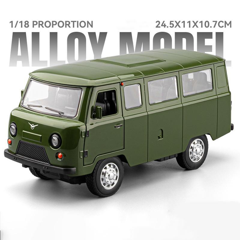 

1:18 Russian UAZ TRAVELER BUS Alloy Model Car Toy Diecasts Metal Casting Pull Back Sound and Light Car Toys For Children Vehicle зелений