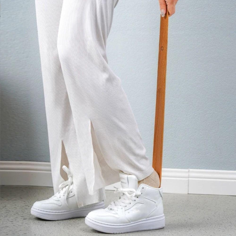 Useful 30/55cm Magnetic Shoehorn Flexible No-Bend Lazy Shoe Horn Wooden Handle Long Shoe Lifter for Elderly, Pregnant Women