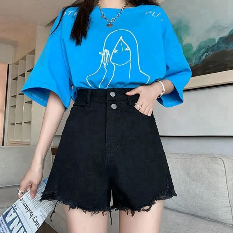 

Классические и минималистичные модные универсальные летние женские тонкие свободные широкие джинсовые шорты с высокой талией и вырезом «А-Ворд» Индивидуальность Тренд 2XL чёрный