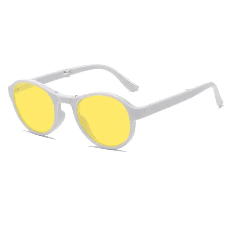 Men Women's Trendy Night Vision Glasses with Box Unisex Outdoor Foldable Sunglasses Retro Round Frame UV Protection Sun Glasses