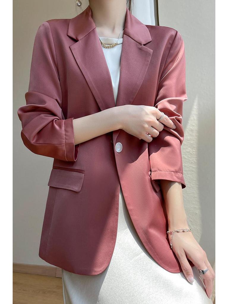 White Silk Satin Women's Suit Jacket - High-End Korean Style for Spring/Autumn 2025