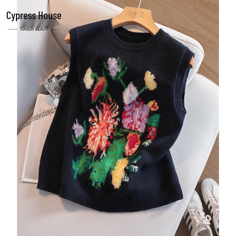 

Женский вязаный жилет Sibaisha с цветочным узором в стиле колор-блок M