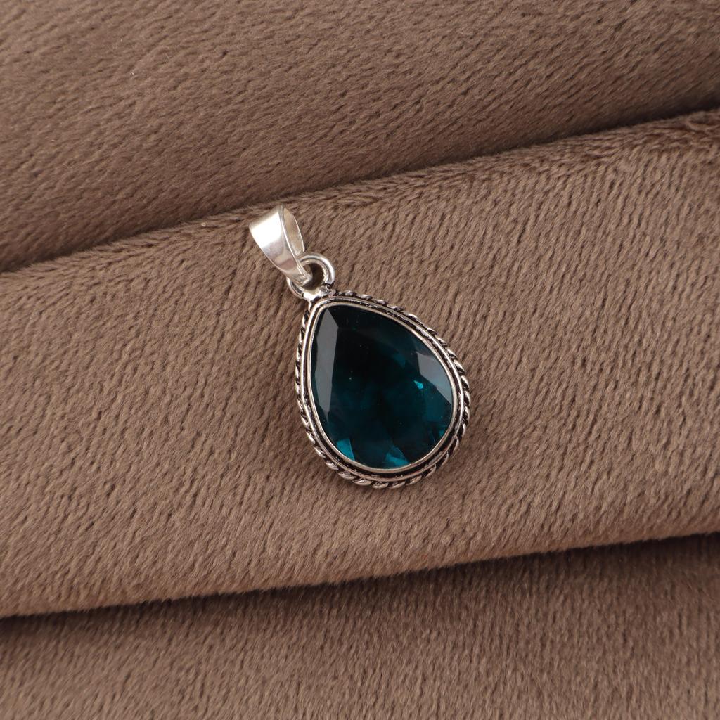 Apatite Gemstone 925 Sterling Silver Customize Oxidize Pendant 1.3" Anniversary Gift For Her APP-3-7