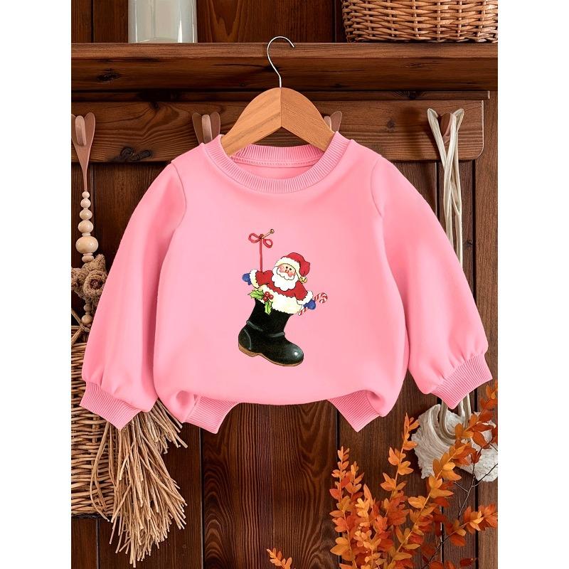 Kids Sweatshirt Christmas-Themed Print Boots Pattern, Easy And Comfortable Sweat shirt in Spring And Autumn, Lightweight with a Round Neck