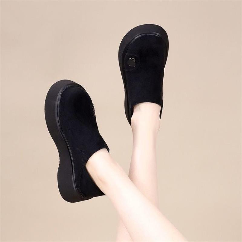 Retro dicksohlige Herbst neue Muffin Einzel Schuhe erhöht rutschfest runde Zehe vielseitige Einzel Schuhe