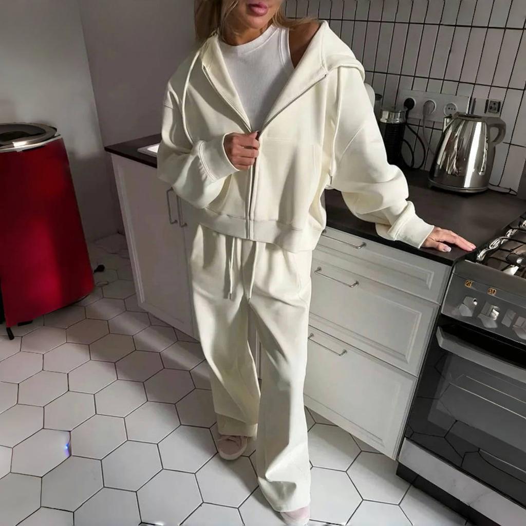 Women's Tracksuit with Zipper and Trousers Gary Casual Two Piece Set Women Casual Pant Sports Suit with A Hood