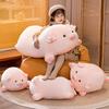 Squishy Pink Fatty Piggy Pig Doll Plush Toy Down Cotton Stuffed Eyes Closed/Open Cartoon Animal Lying Plushie Bolster Gift