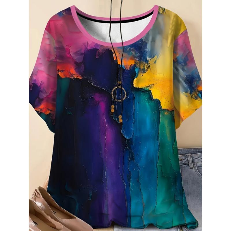 

3D Digital Printing Pattern Women s Round Neck Large Size Short-sleeved T-shirt Clothing 8XL