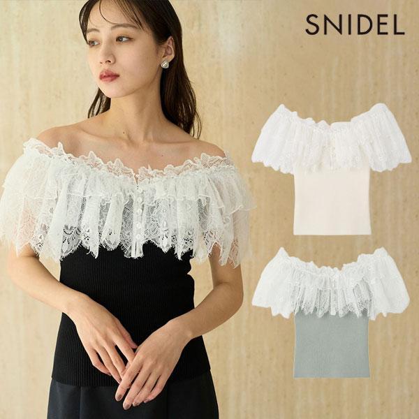 SALE50%OFF SNIDEL Tops 25 Fall/Winter Lace Docking Knit Pullover Mid Length Short Sleeve swnt254137