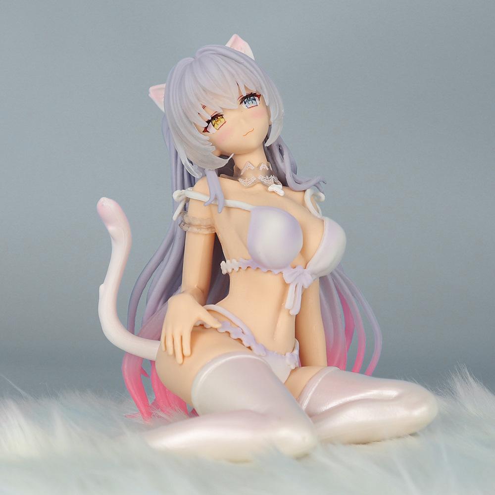 Anime Periphery 13.5cm Hana Cat Girl Figure White Lingerie Nekomimi Sexy Beautiful Girls Sitting Model Desktop Decoration Toys