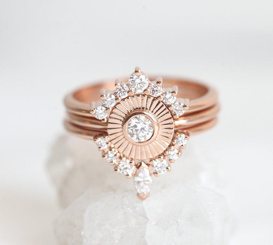Rose Gold Sun Wedding Ring Three-Piece Set, Popular Fashion Ring no. 6