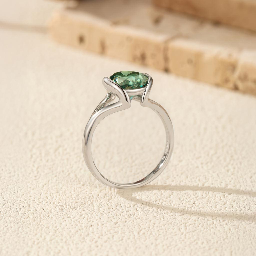 MODIAN 3CT Oval Green D Moissanite Ring 925 Silver Luxury Sparkling Jewelry Lab Diamond for Women Wedding Rings