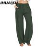 IHUASU 10Color Women's Fashion Casual Solid Color Print  Pants & Capris
