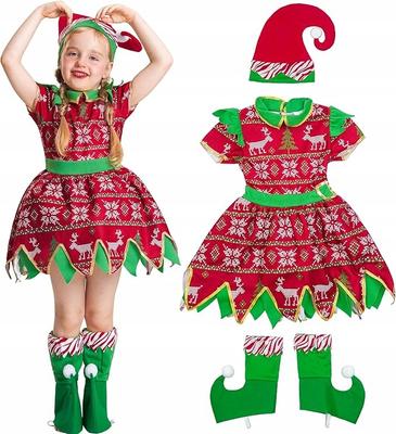 Santa Claus Elf Costume Christmas Carnival Disguise 8-10 Years Old Ikali