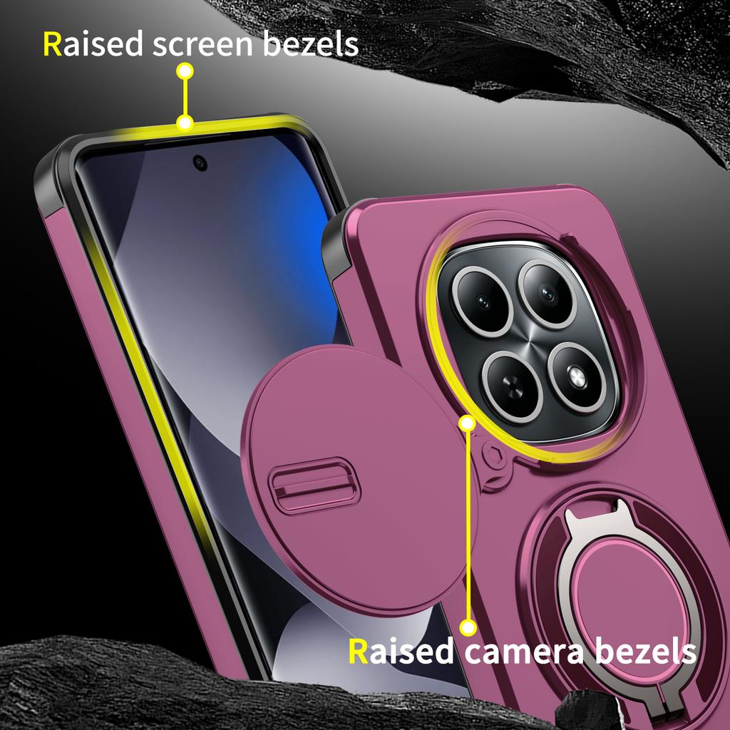 Magnetic Metal Ring Stand Armor Case For Xiaomi Redmi Note 15 Pro 4G 14Pro Plus 5G Slide Push Window Lens Protection Phone Cover